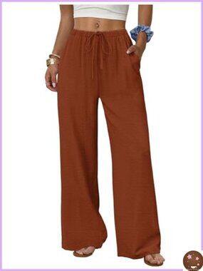 Wide Leg Pants with Pockets Flowy Palazzo Drawstring Elastic Waist Trousers